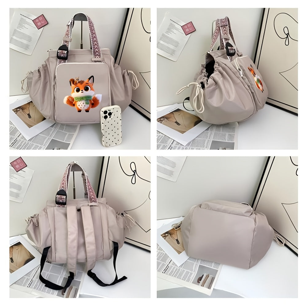 Sac à langer cabas extensible, écusson renard, trois poches