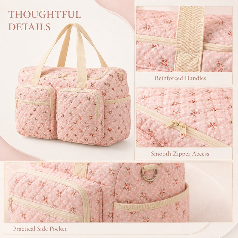 Sac à langer cabas matelassé floral, 2 motifs