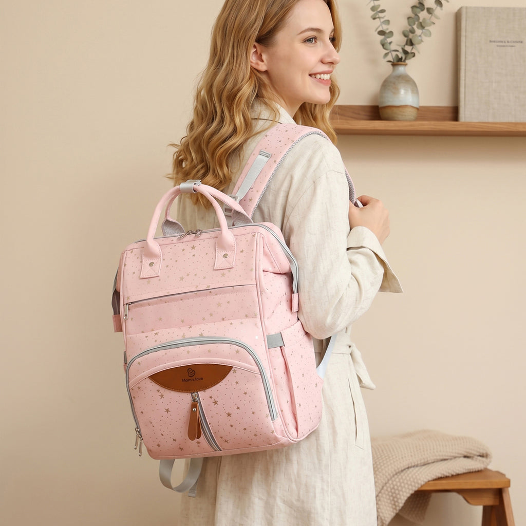 Sac à dos à langer imprimé étoiles, se fixe à la poussette, 4 coloris