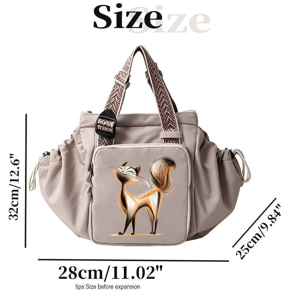 Sac à langer cabas extensible, écusson chat, trois poches