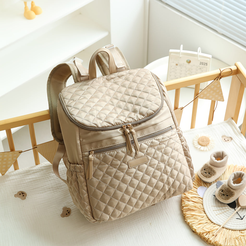 Sac à dos à langer matelassé à carreaux, kaki