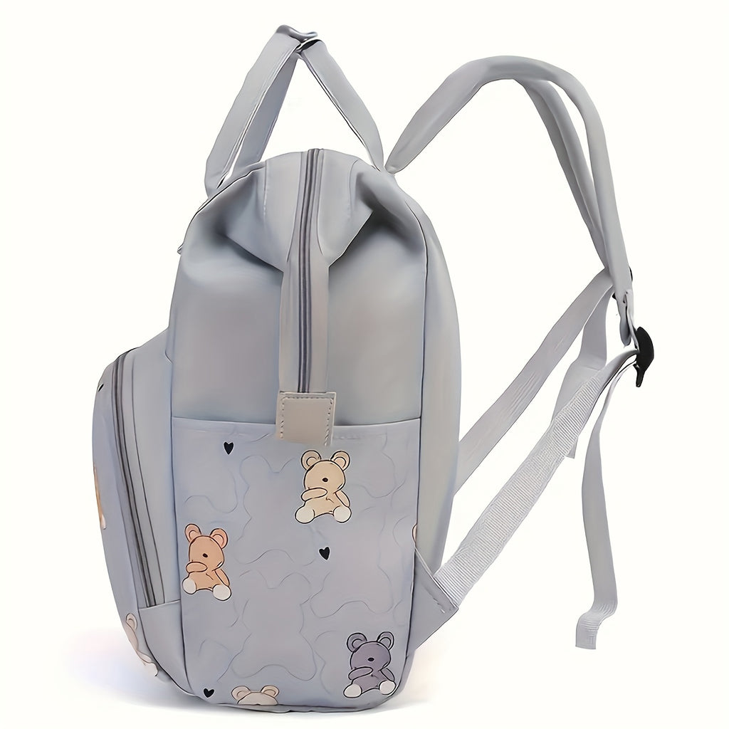 Sac à dos à langer imprimé oursons, ouverture large, 5 coloris