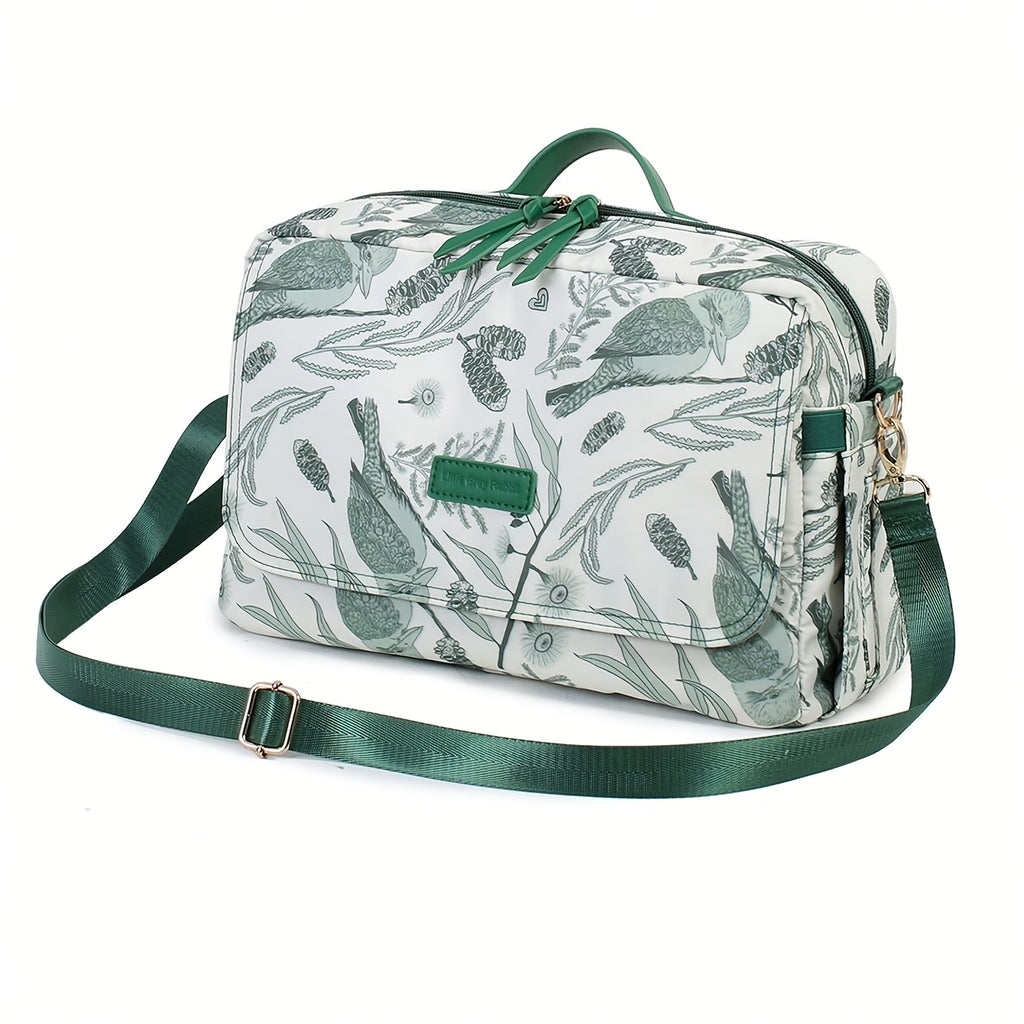 Sac de poussette à imprimé oiseaux et fleurs vertes avec rabat