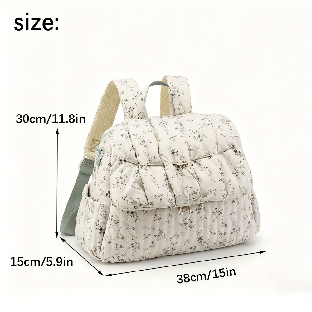Sac à dos à langer matelassé à fleurs, se fixe à la poussette