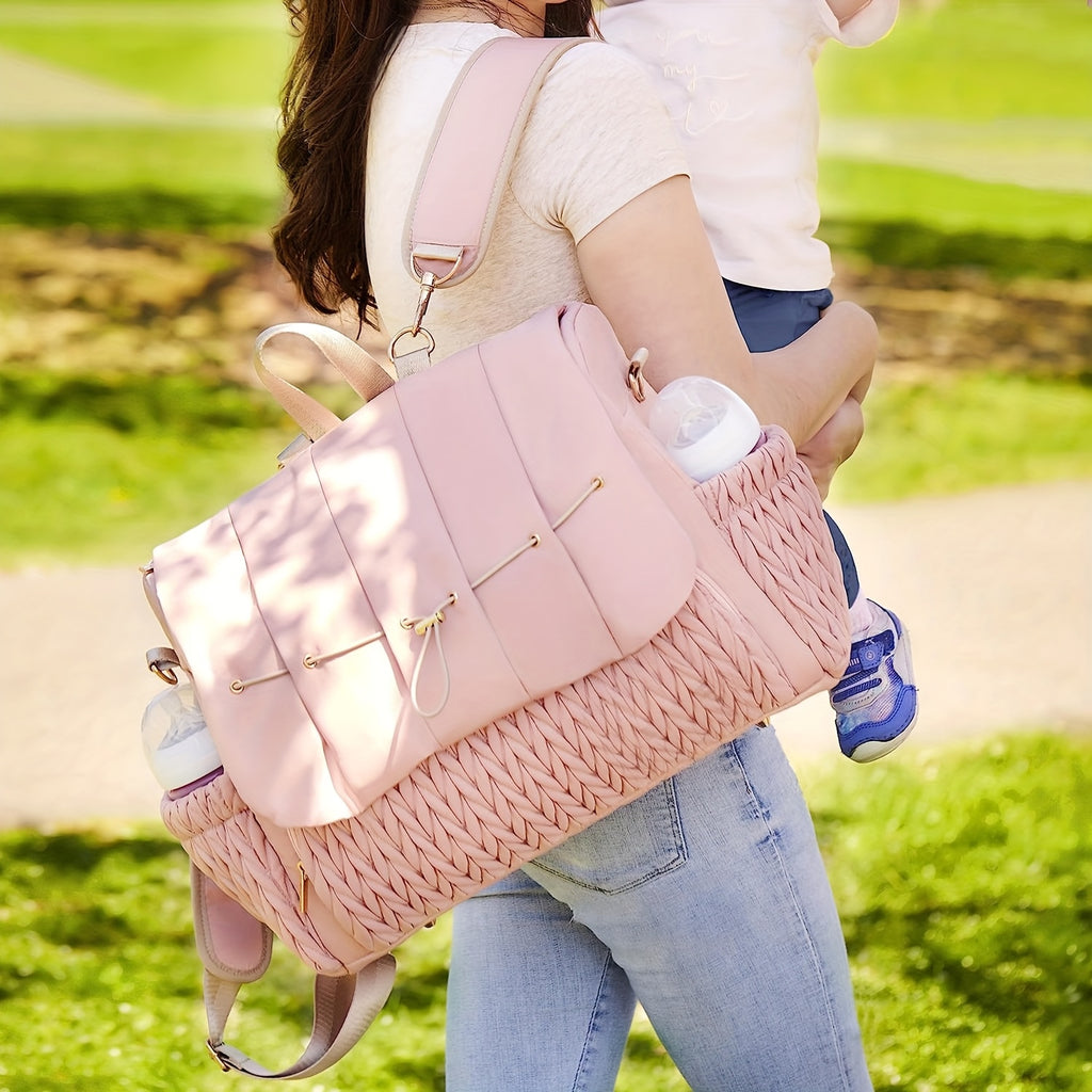 Sac à langer cabas matelassé, pochette assortie, 7 coloris