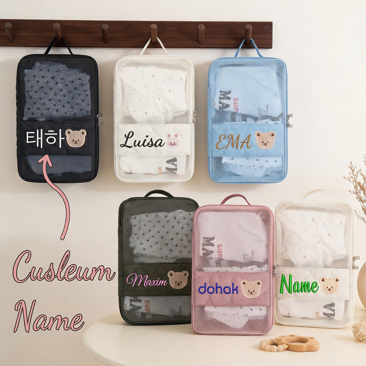 Pochette organisatrice de voyage, motif ours, 4 coloris