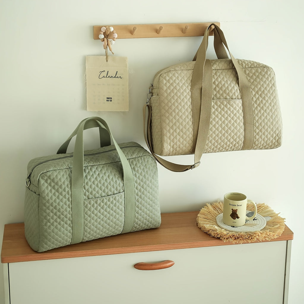 Sac à langer cabas matelassé à carreaux, marron