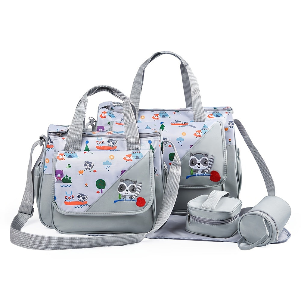Ensemble sac à langer 5 pièces, motifs animaux, 7 coloris