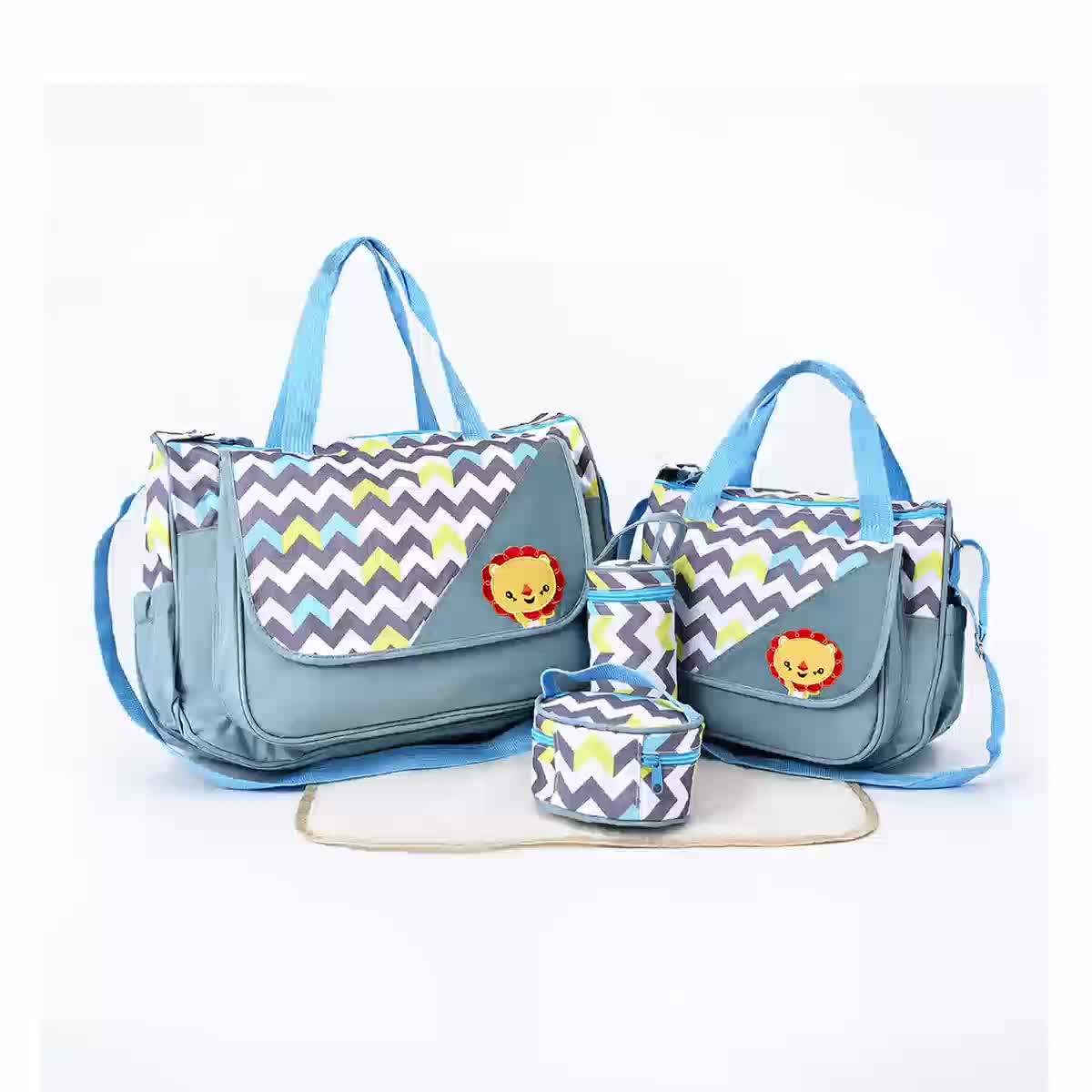 Ensemble sac à langer 5 pièces, motifs animaux, 7 coloris
