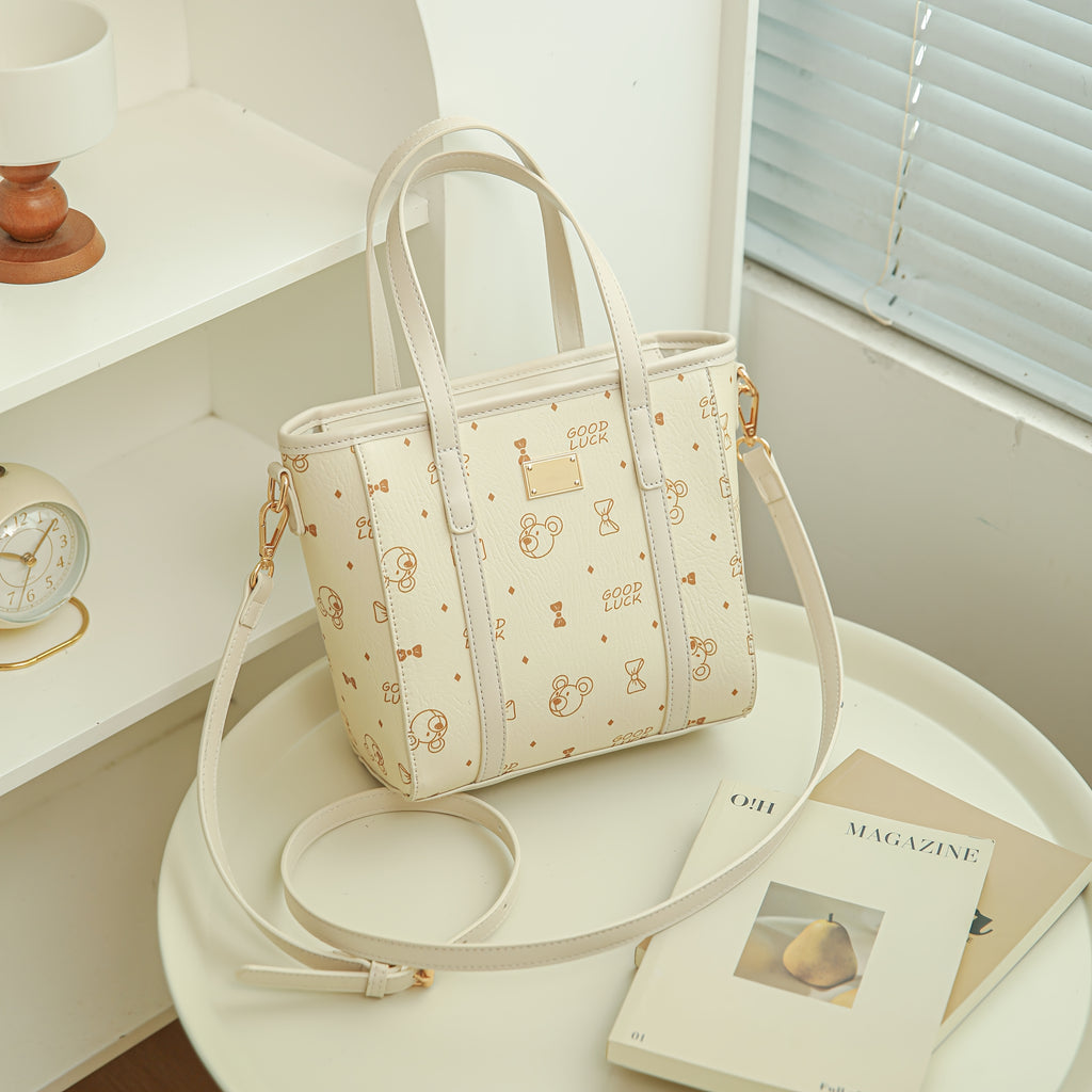 Sac à langer cabas en simili cuir, ourson brodé, 3 coloris