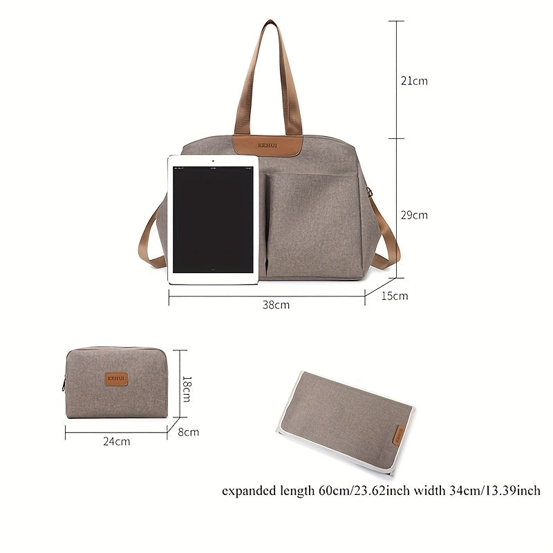 Sac à langer cabas, ensemble 3 pièces, taupe