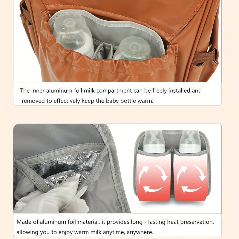 Sac à dos à langer en simili cuir, poche isotherme, 3 coloris