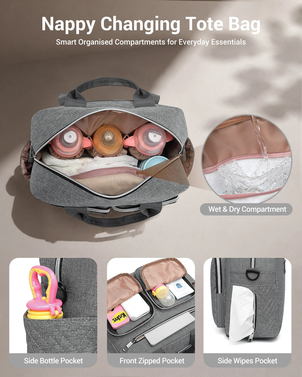 Sac à langer pour bébé, élégant et polyvalent pour mamans et papas, sac de voyage avec poches isothermes pour biberons et collations