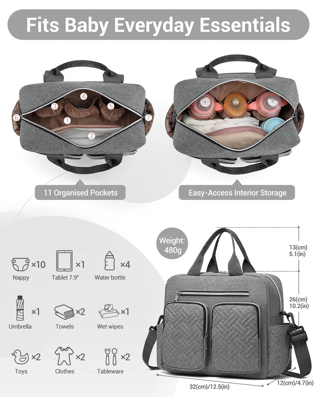 Sac à langer pour bébé, élégant et polyvalent pour mamans et papas, sac de voyage avec poches isothermes pour biberons et collations