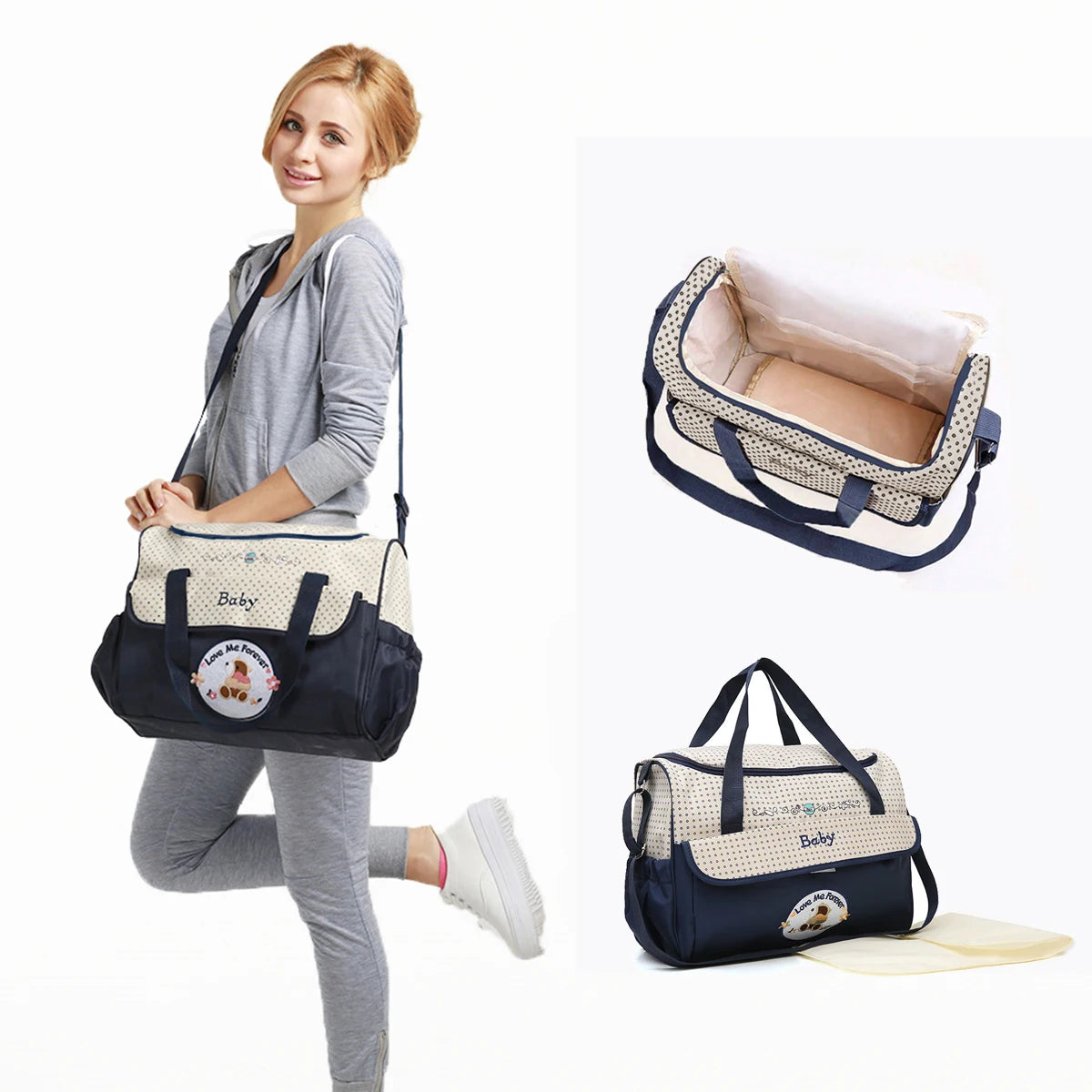 Sac à langer bandoulière imperméable motif ours, sac de maman portable, sac à couches