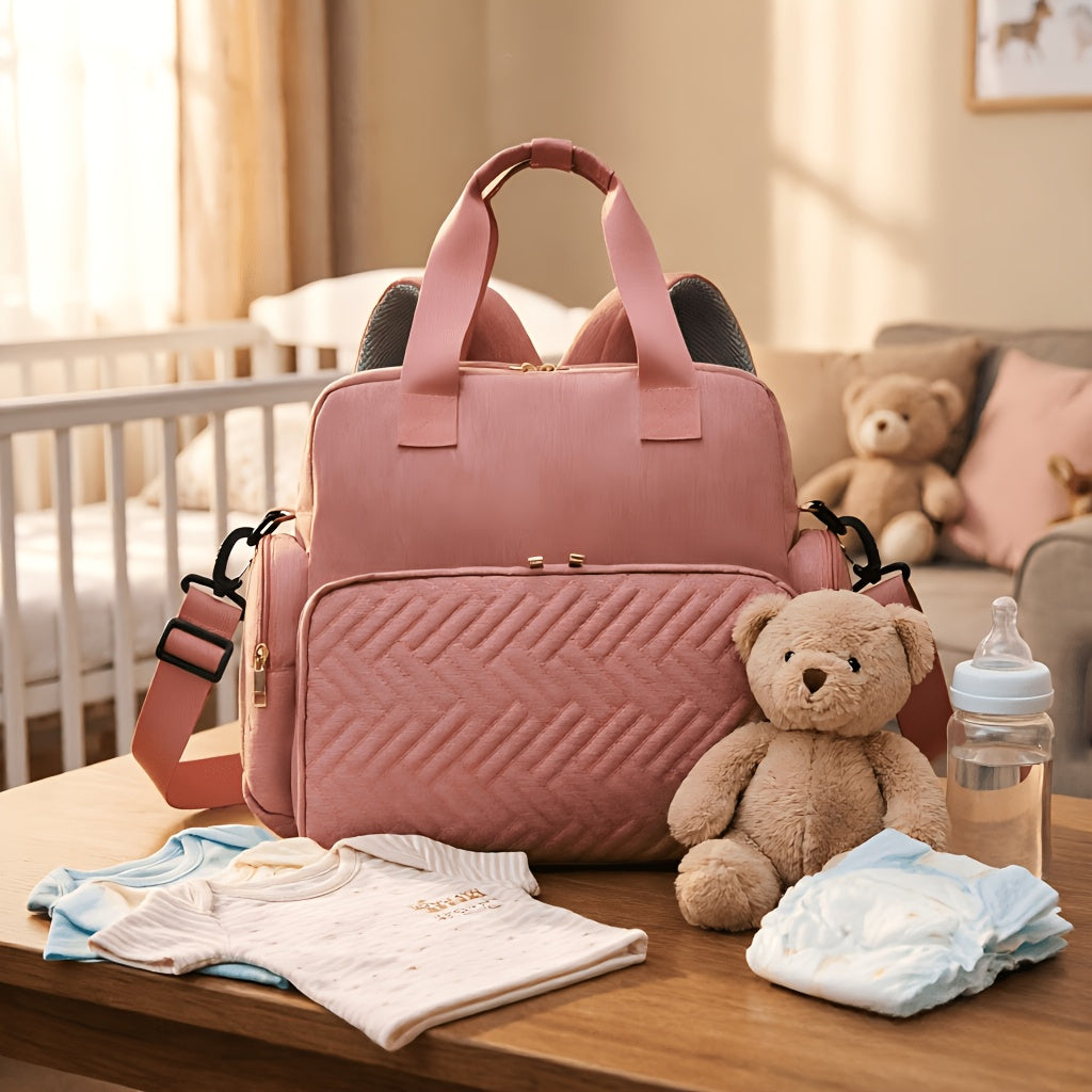 Sac à langer matelassé chevrons, passant de valise, 3 coloris