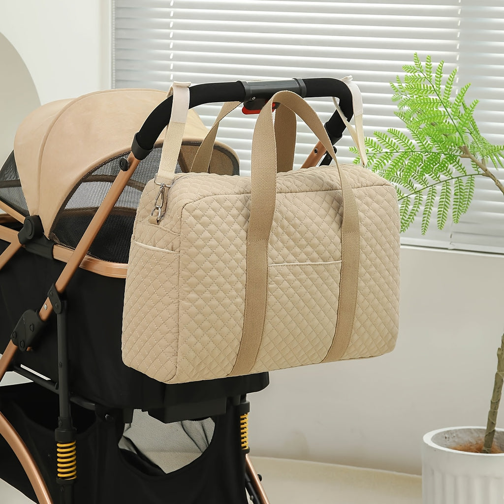 Sac à langer cabas matelassé à carreaux, marron