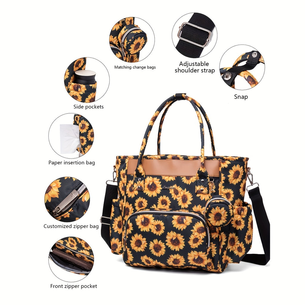 Sac à langer cabas imprimé, poche isotherme, 4 motifs