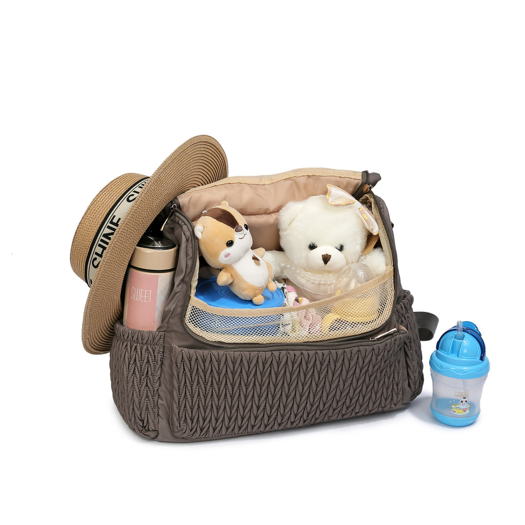Sac à langer cabas matelassé, pochette assortie, 7 coloris