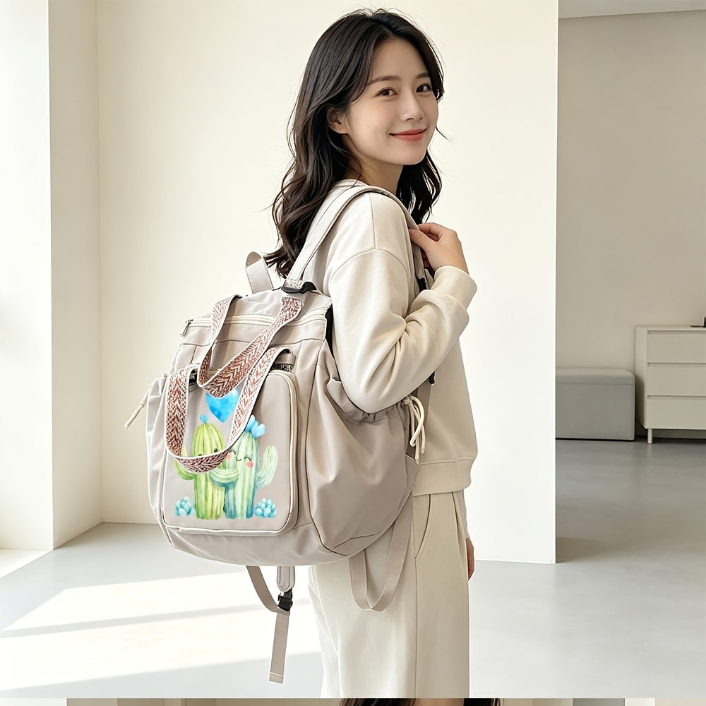 Sac à langer cabas extensible, écusson cactus, trois poches
