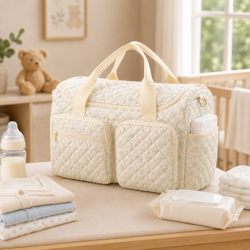 Sac à langer cabas matelassé floral, 2 motifs