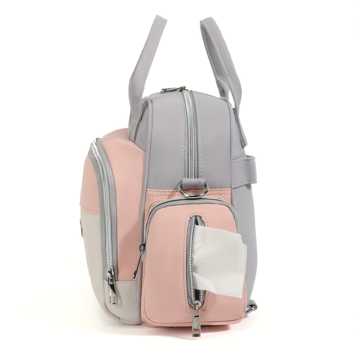 Sac à dos à langer bicolore, tapis fourni, gris et écru