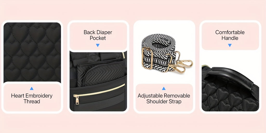 Sac à dos à langer matelassé, pochette et tapis inclus, noir