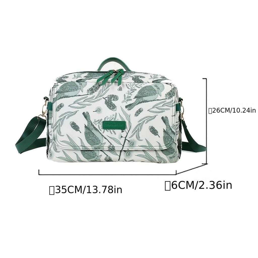 Sac à langer bandoulière imprimé botanique, se fixe à la poussette