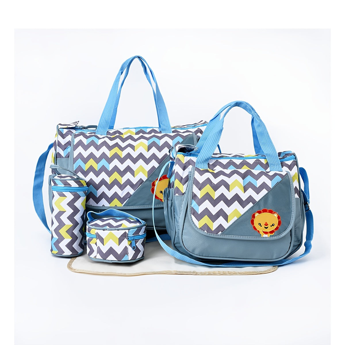 Ensemble sac à langer 5 pièces, motifs animaux, 7 coloris