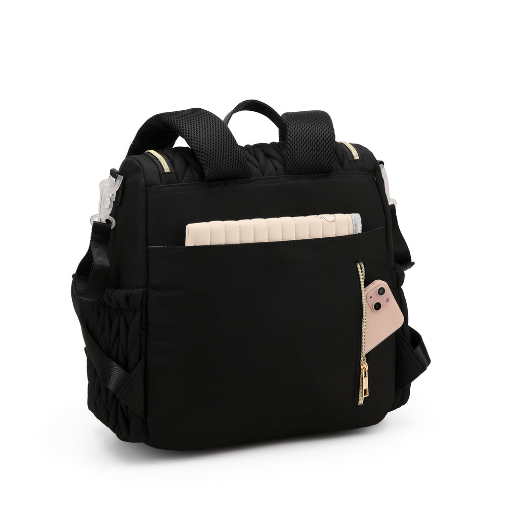 Sac à dos à langer matelassé torsadé, bretelles amovibles, 4 coloris