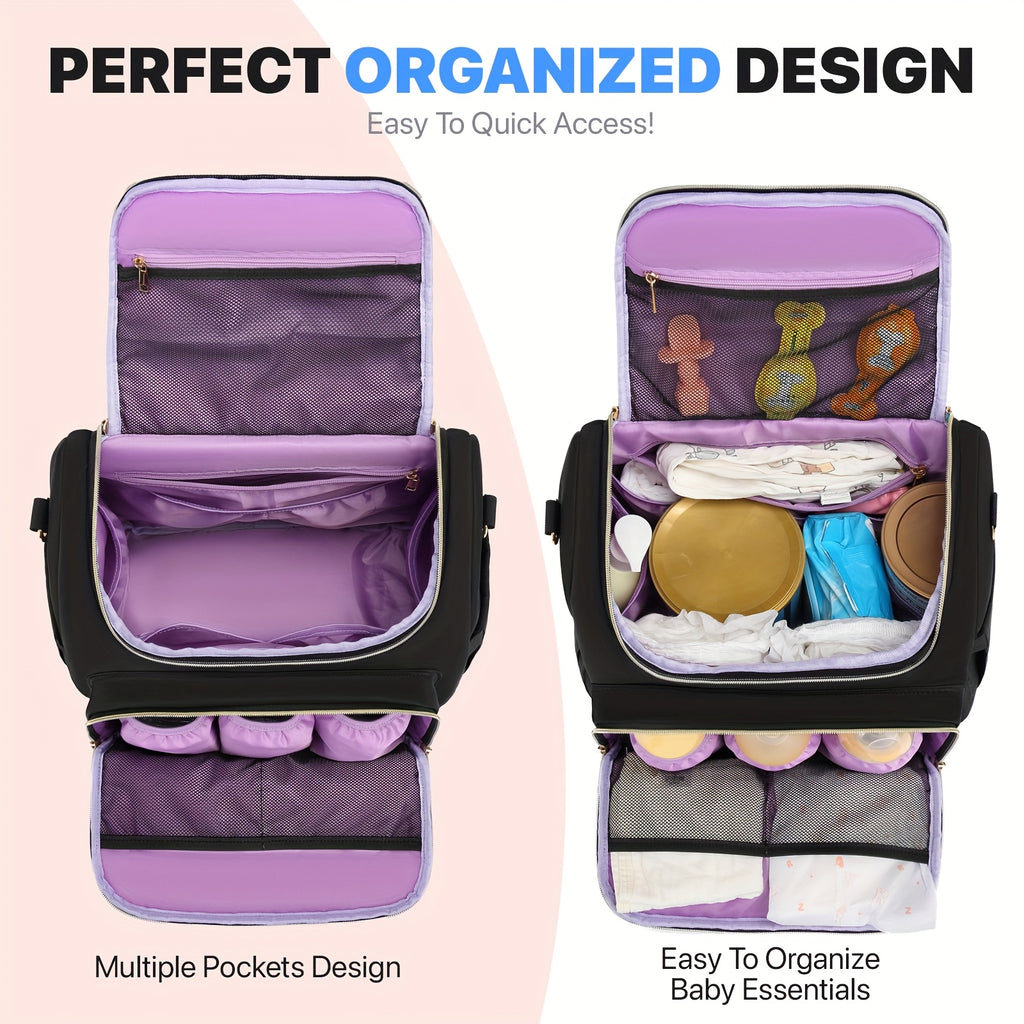 Sac à dos à langer matelassé, pochette et tapis inclus, noir