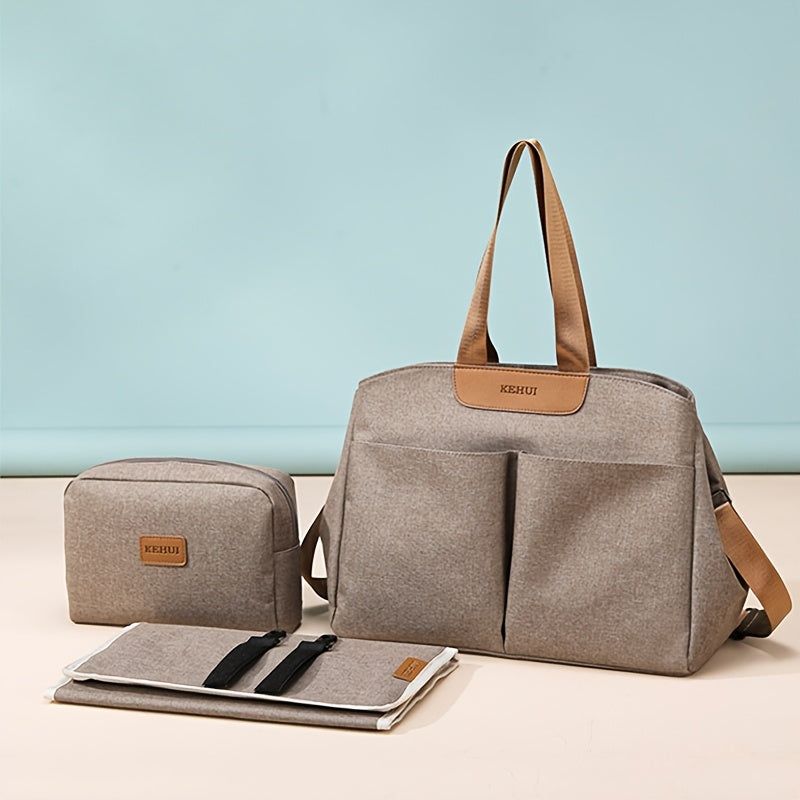 Sac à langer cabas, ensemble 3 pièces, taupe