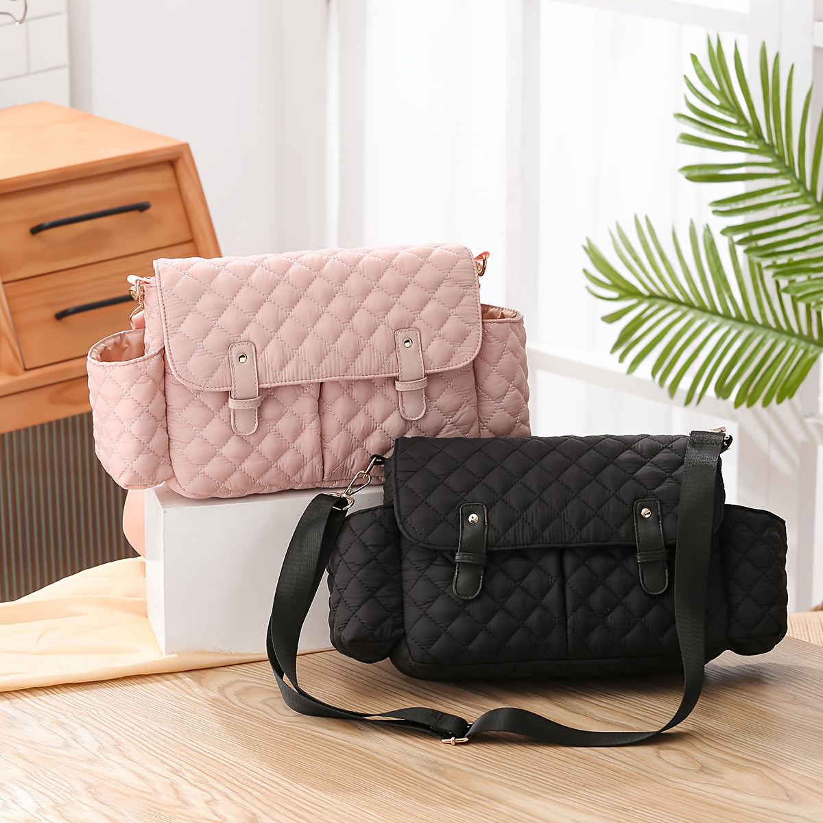 Sac à langer bandoulière matelassé à carreaux, 3 motifs