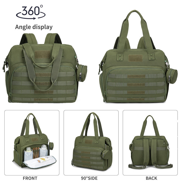Sac à langer 4 portages, style militaire, 3 coloris