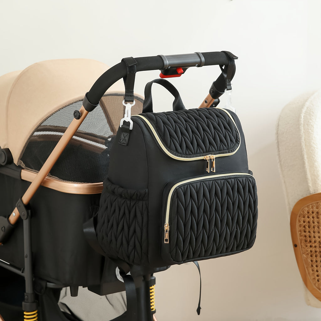 Sac à dos à langer matelassé torsadé, bretelles amovibles, 4 coloris