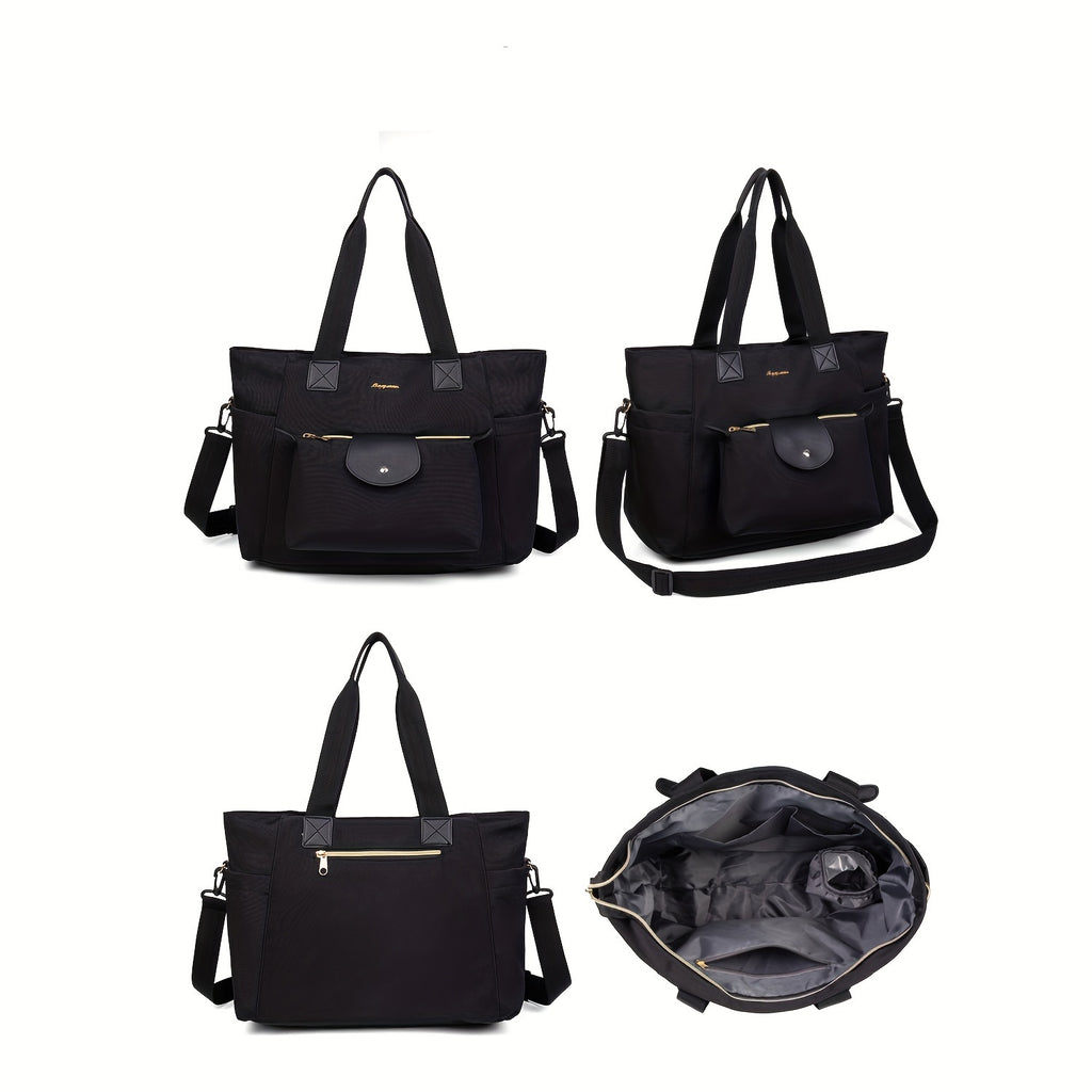 Sac à langer cabas en toile, poche à rabat, 3 coloris