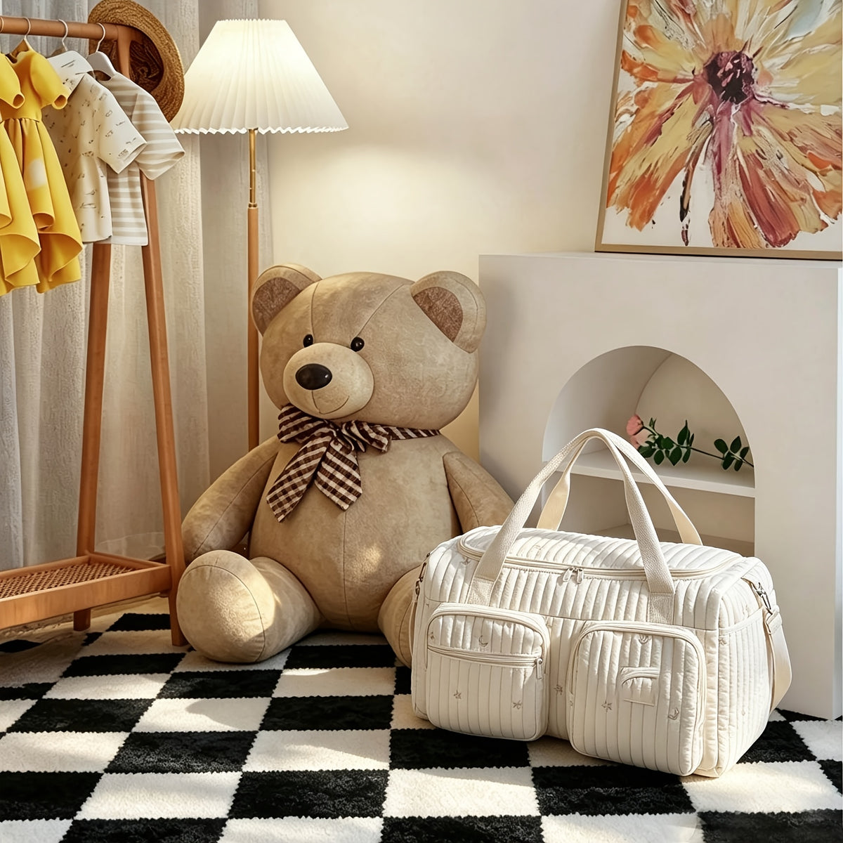 Sac à langer polochon matelassé rayé, 48 x 28 cm, 2 modèles