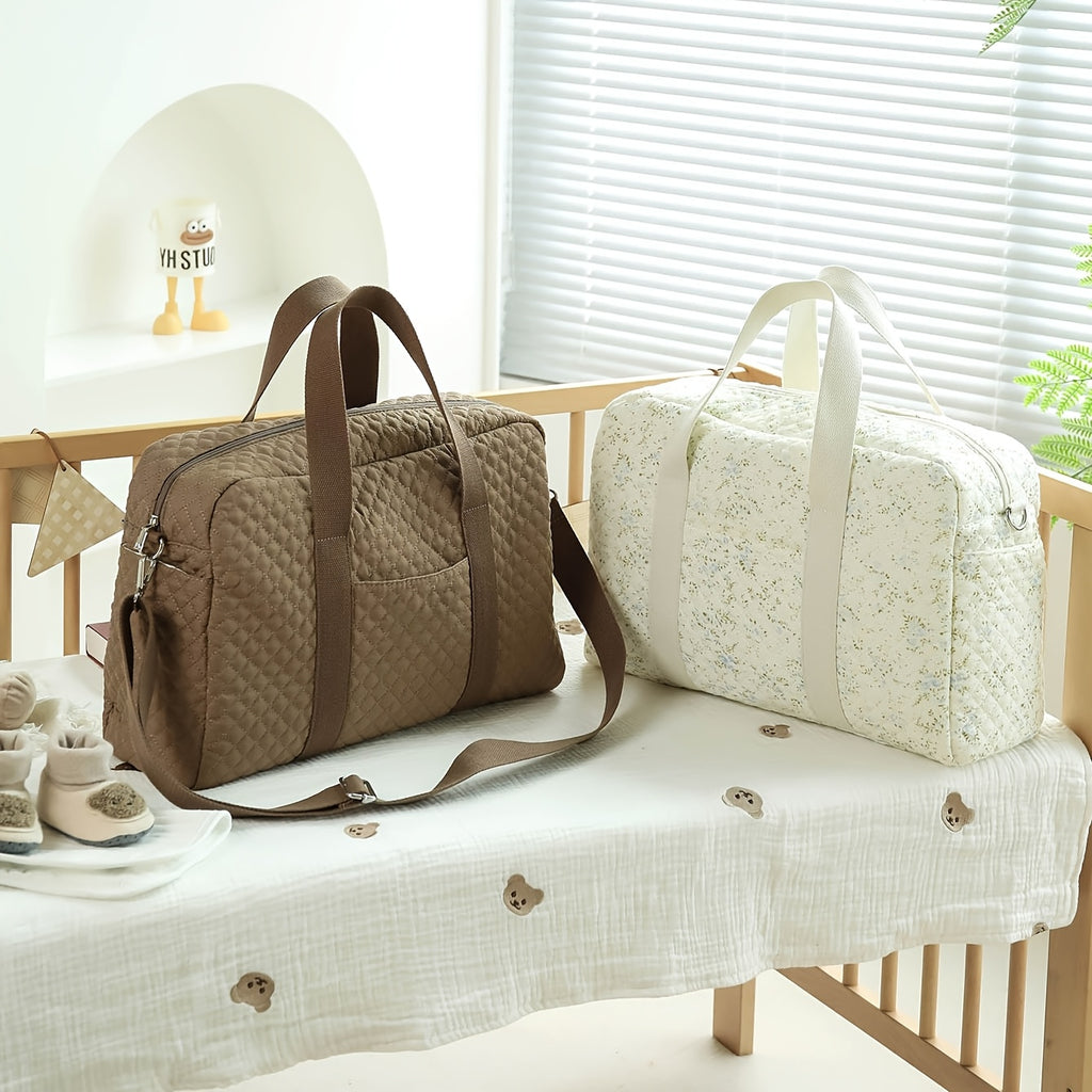 Sac à langer cabas matelassé à carreaux, marron