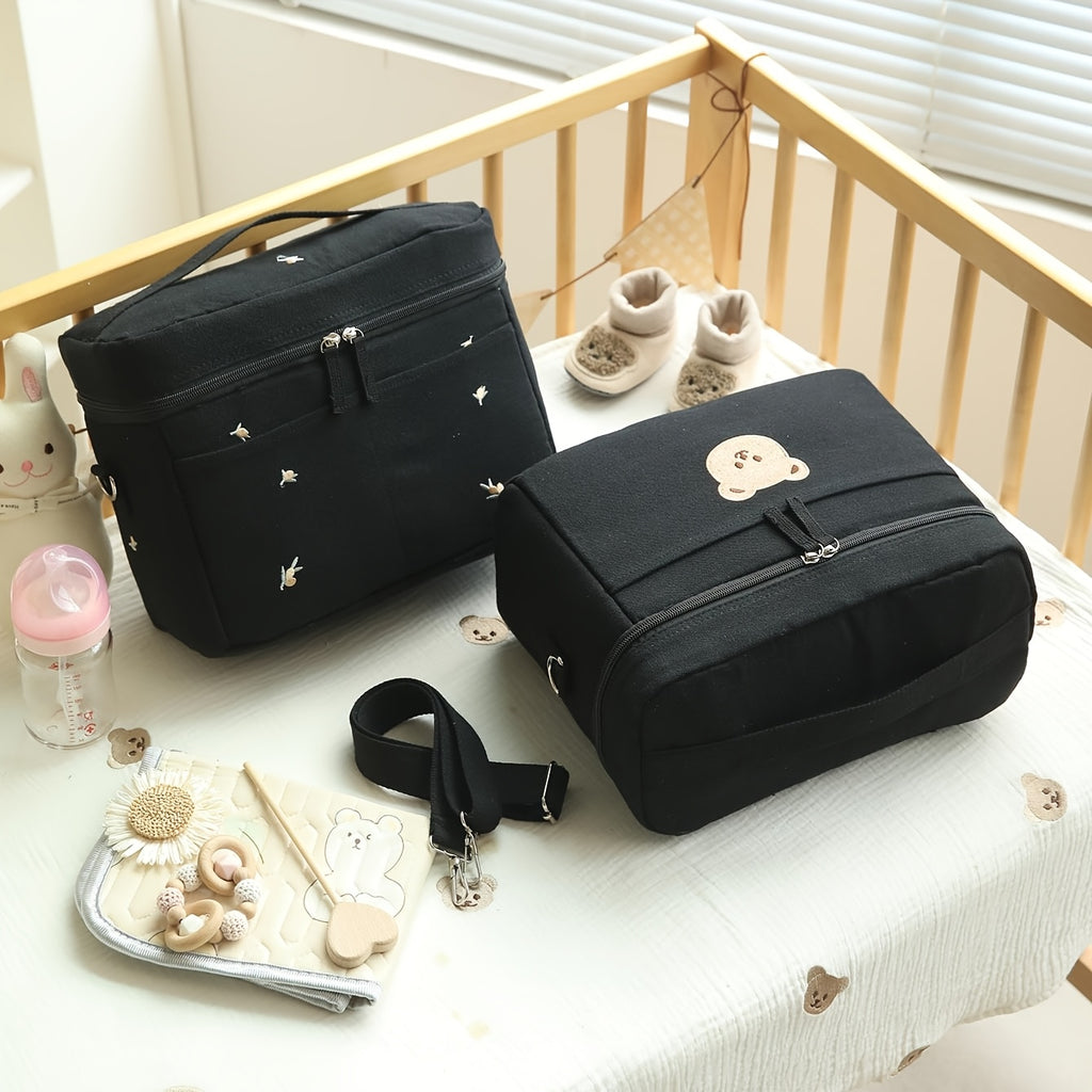 Sac isotherme à langer rigide, brodé ourson, noir