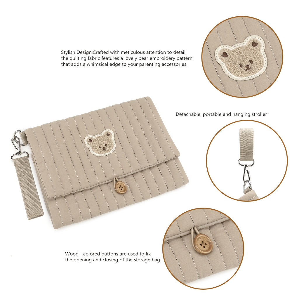 Pochette à langer matelassée, ourson brodé, 6 coloris