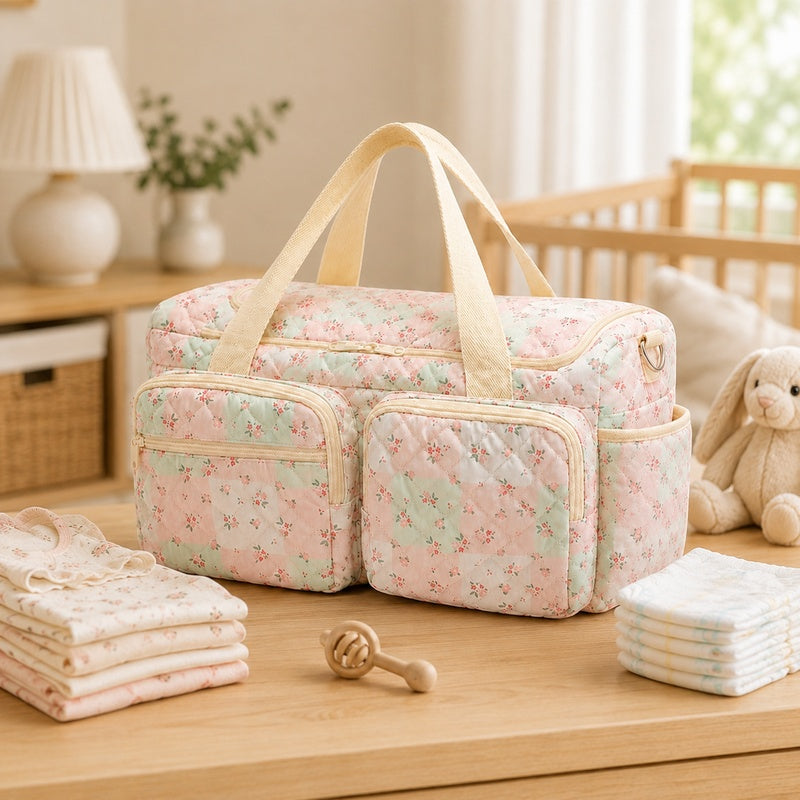 Sac à langer cabas matelassé floral, 2 motifs