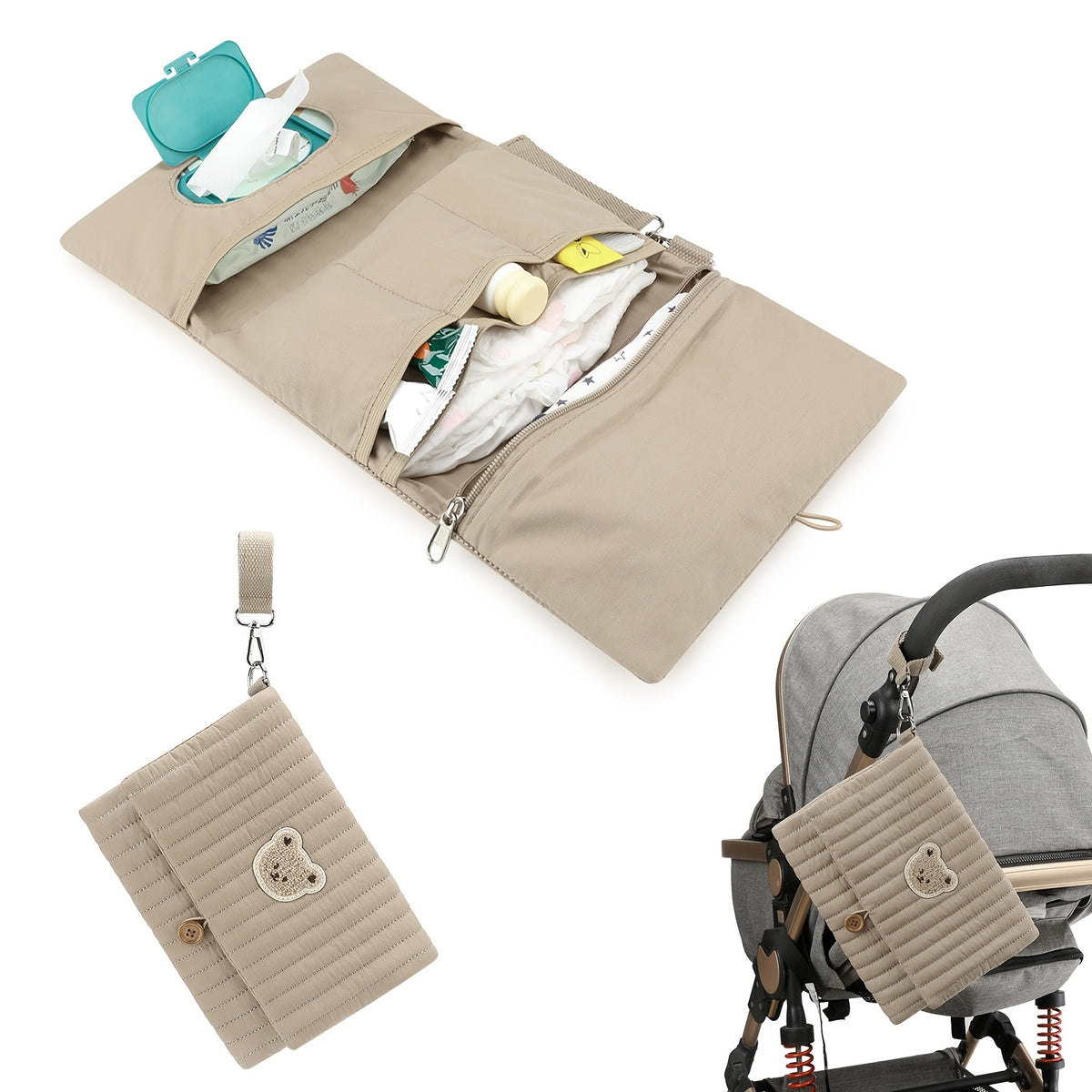 Pochette à langer matelassée, ourson brodé, 6 coloris