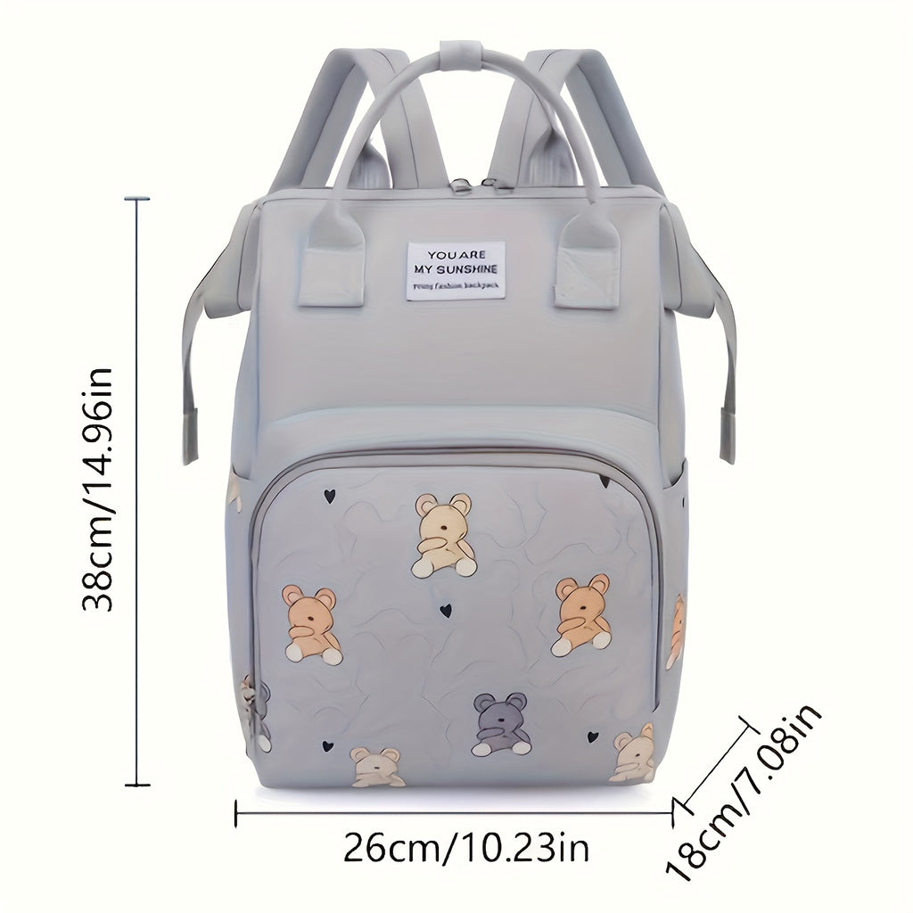 Sac à dos à langer imprimé oursons, ouverture large, 5 coloris