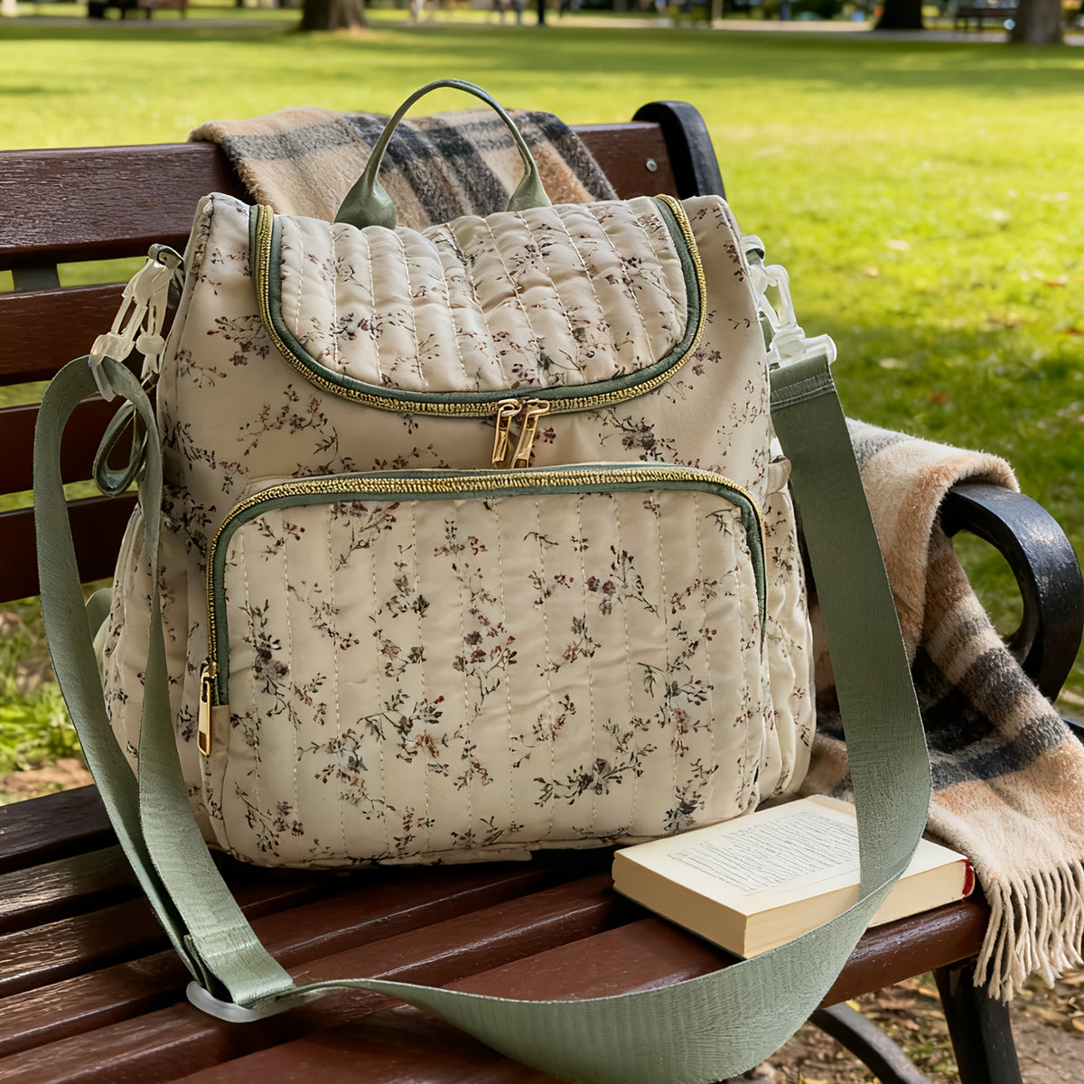 Nouveau Sac Tressé à Motifs Floraux Verts