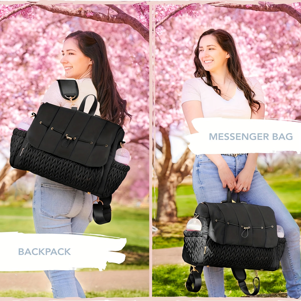Sac à langer cabas matelassé, pochette assortie, 7 coloris