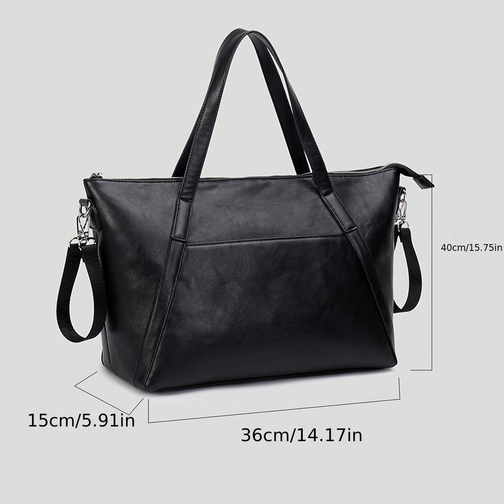 Sac à langer cabas en simili cuir, tapis inclus, noir