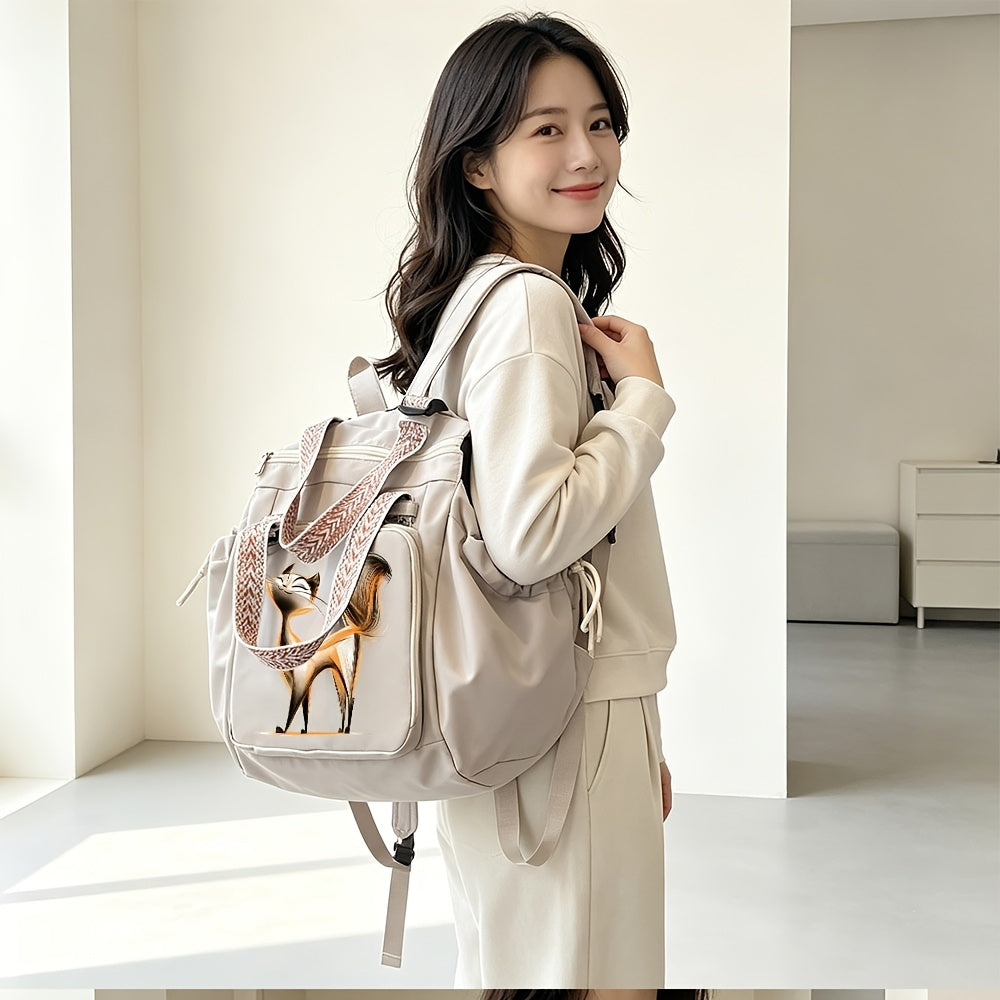 Sac à langer cabas extensible, écusson chat, trois poches