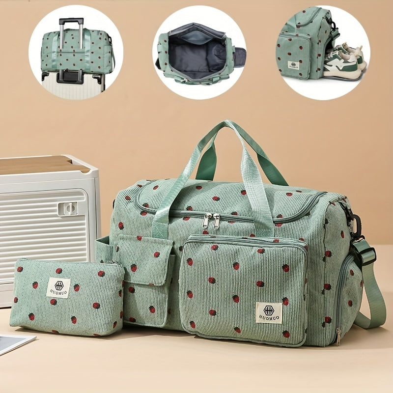 Sac de voyage fraise Grande capacit Sac de voyage en velours ctel Sac  main lger pour femmes Sac bandoulire Sac de sport multifonctionnel pour fitness